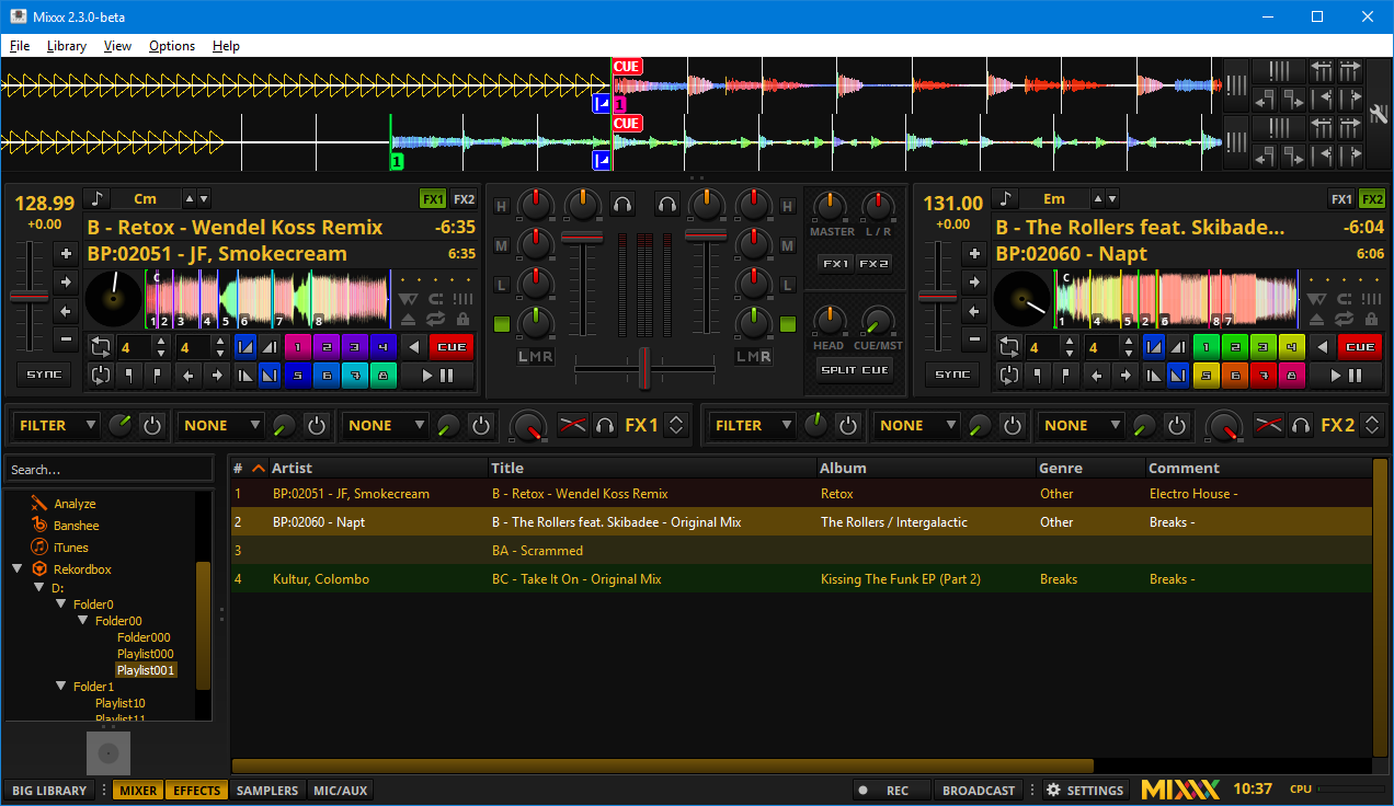 Mixxx showing a Rekordbox USB library